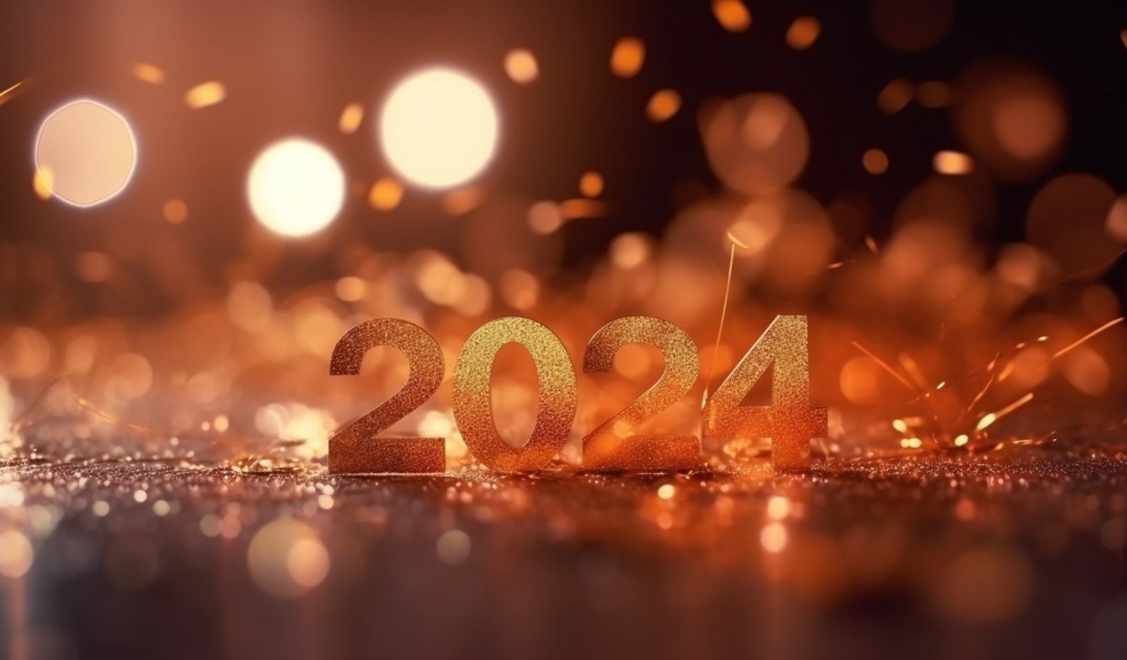 Цифры 2024 на новый год на ярком фоне