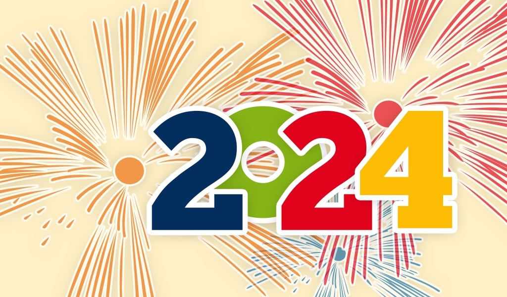 Цифры на фоне салюта на новый год 2024