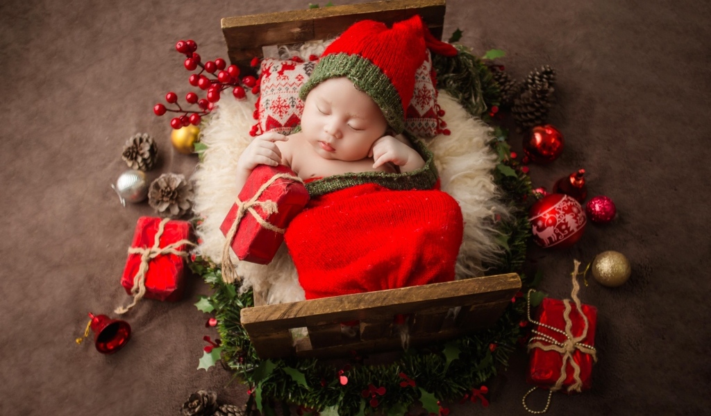 Рождественское фото спящего ребенка