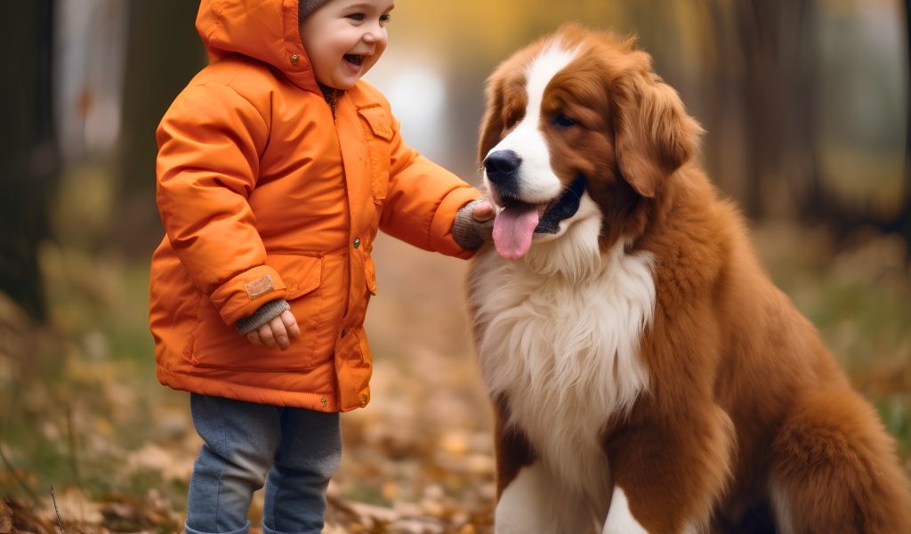 Маленькая девочка со щенком в парке осенью