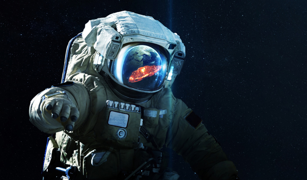 Астронавт смотрит в космосе на вспышку