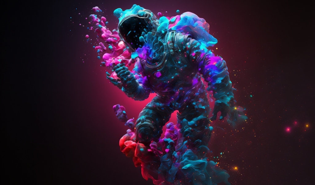 Астронавт растворяется на красном фоне