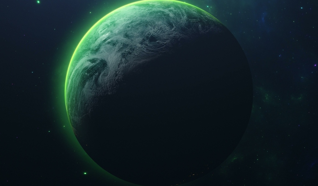 Большая зеленая планета в космосе