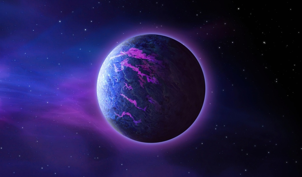 Большая фиолетовая планета в космосе