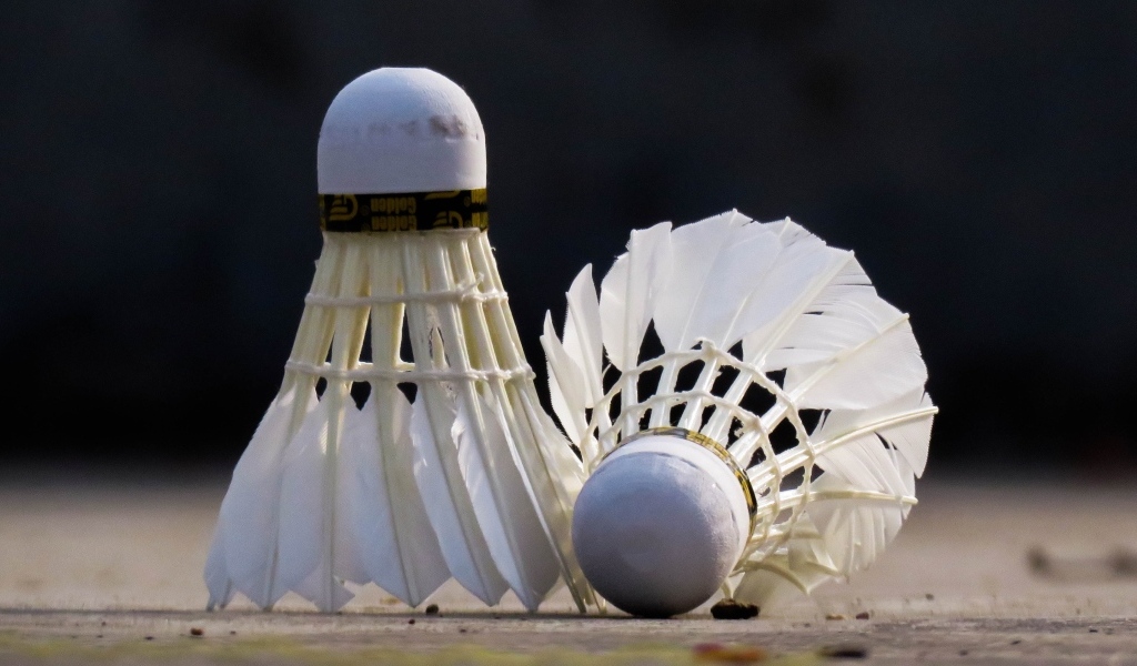 Два белых воланчика для игры в бадминтон