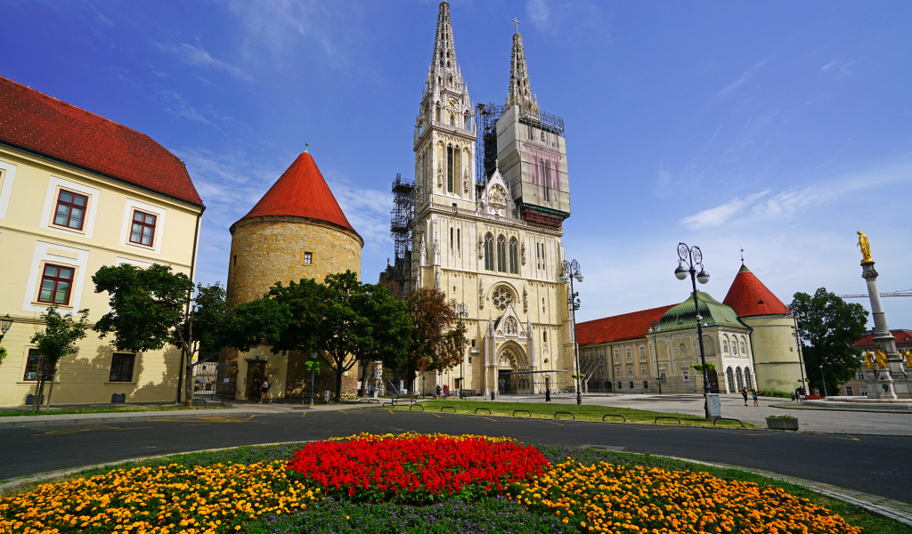 Красивый вид на Загребский собор, Хорватия