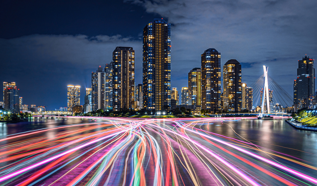 Ночные небоскребы Токио, Япония