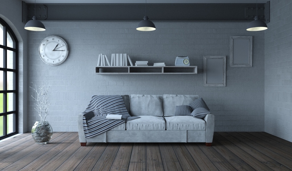 Серая комната в стиле минимализм