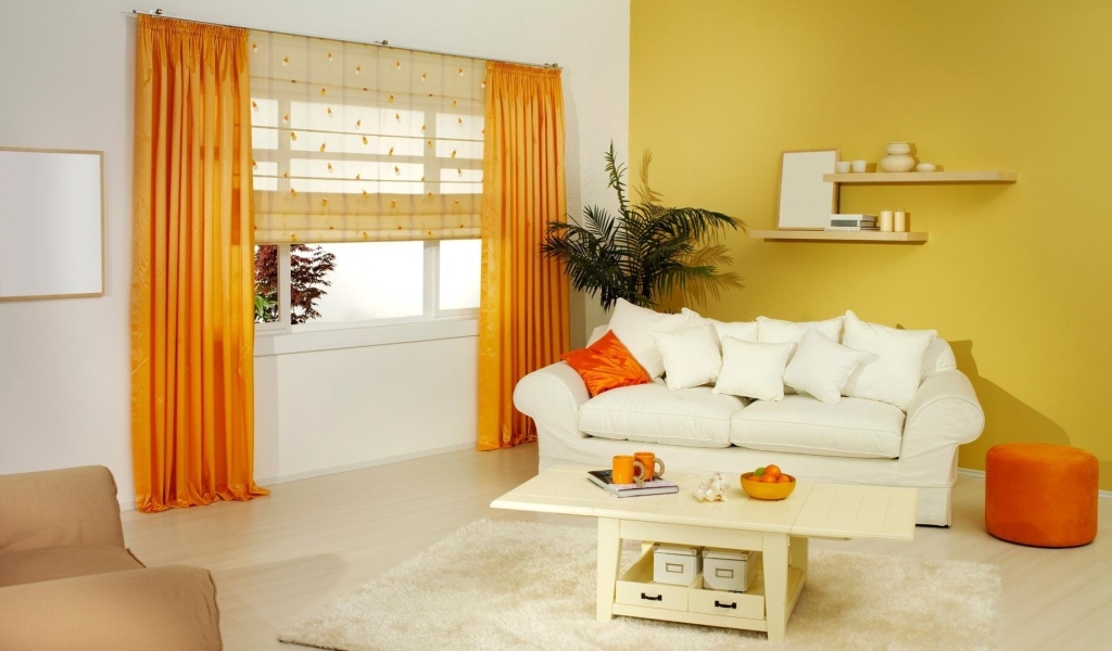 Дизайн гостиной в оранжевом стиле