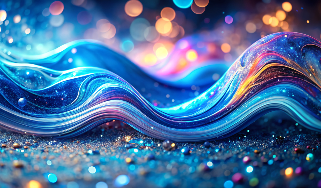Абстрактная неоновая волна с блестками