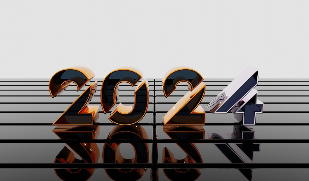 Красивые 3д цифры 2024 на сером фоне