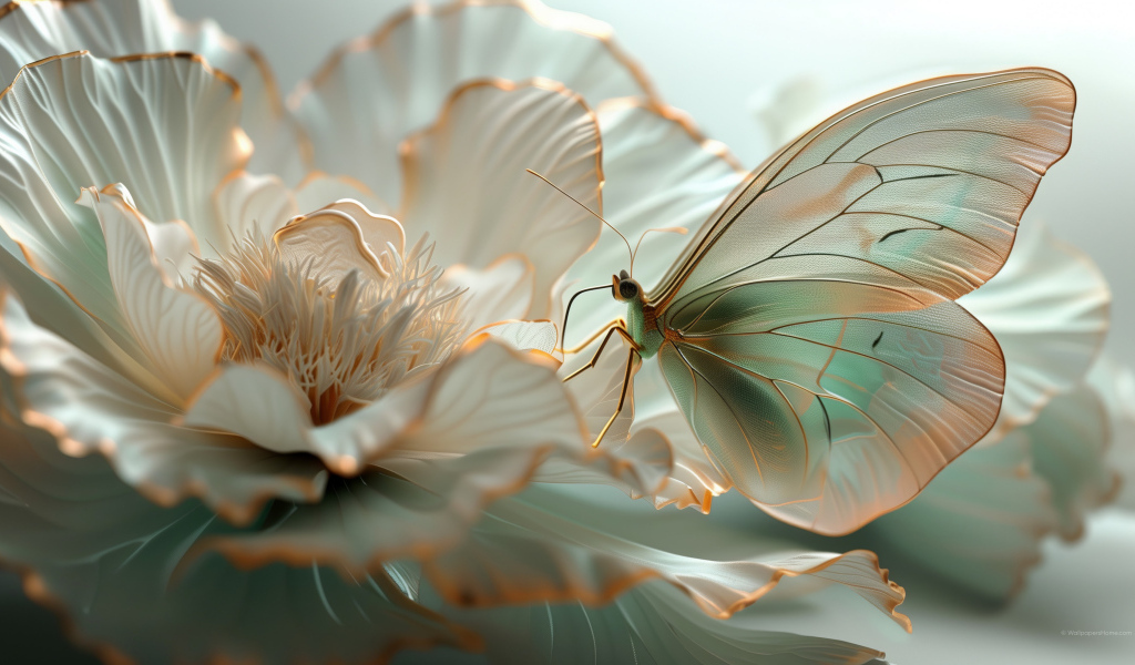 Красивая бабочка на волшебном цветке 3д графика