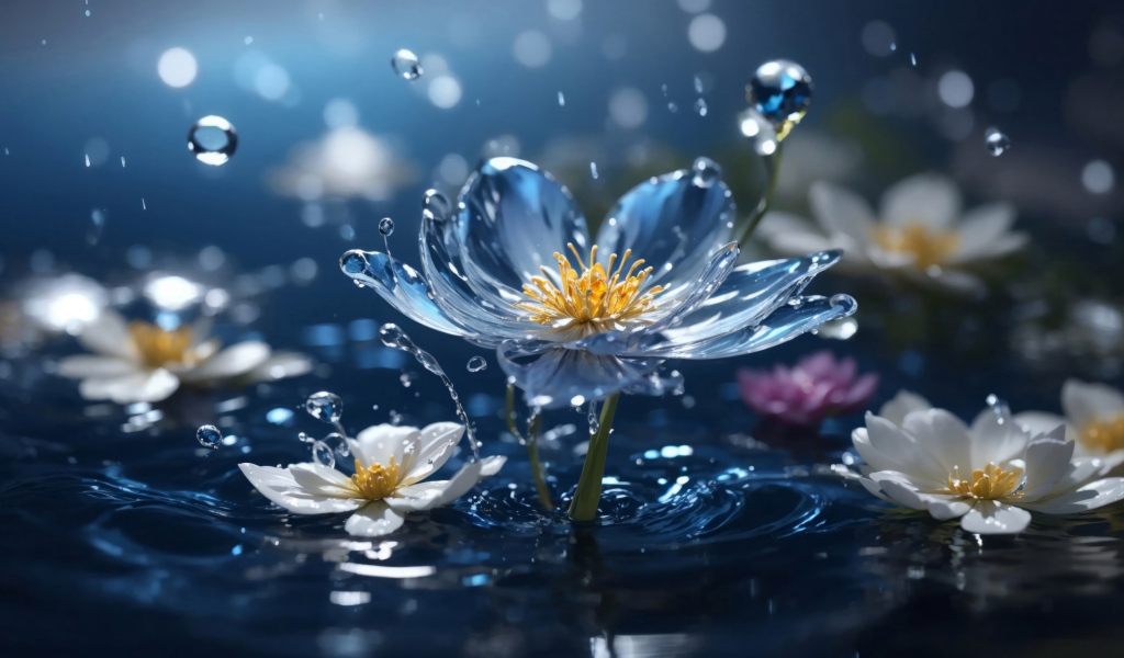 Красивые цветы в воде 3д графика