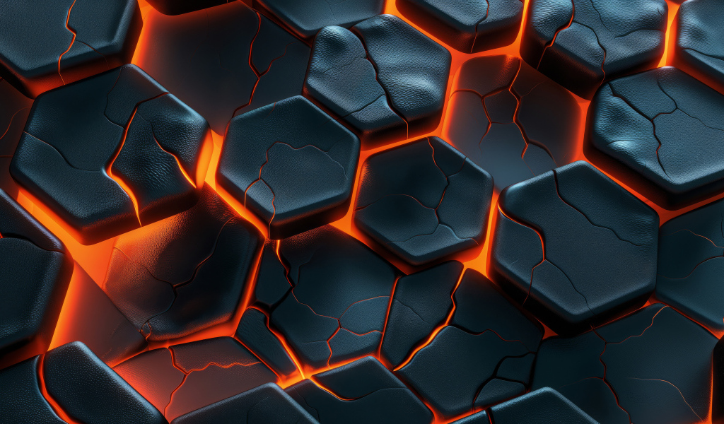 Черные потрескавшиеся соты с красной подсветкой