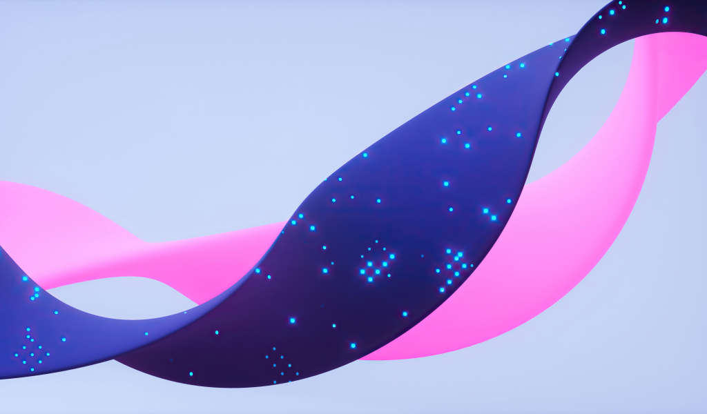 Синяя и розовая абстрактные ленты на сером фоне