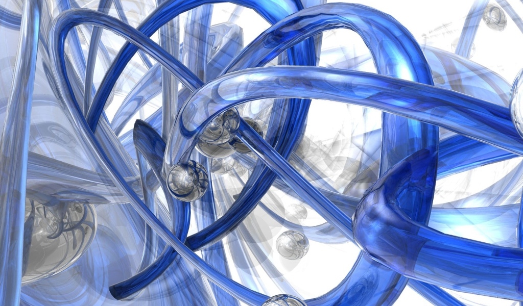 Синие спиральные трубы с металлическими шарами 3д графика