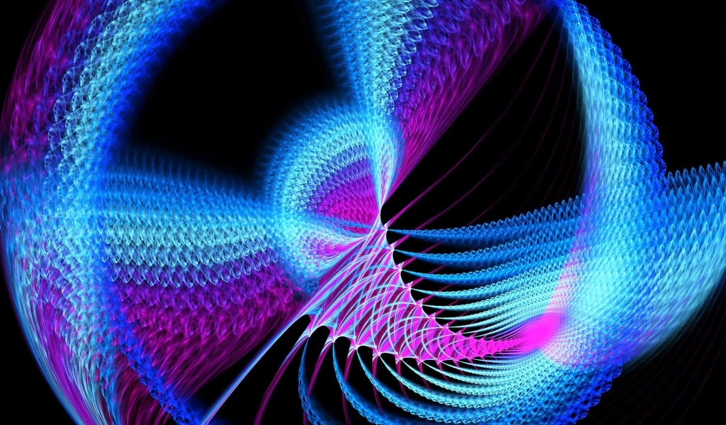 Яркая голубая неоновая спираль на черном фоне