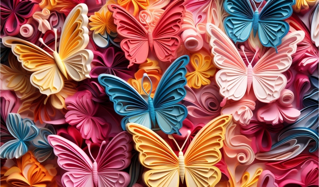Разноцветные 3д бабочки крупным планом