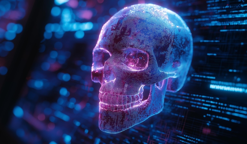 Неоновый фиолетовый цифровой череп