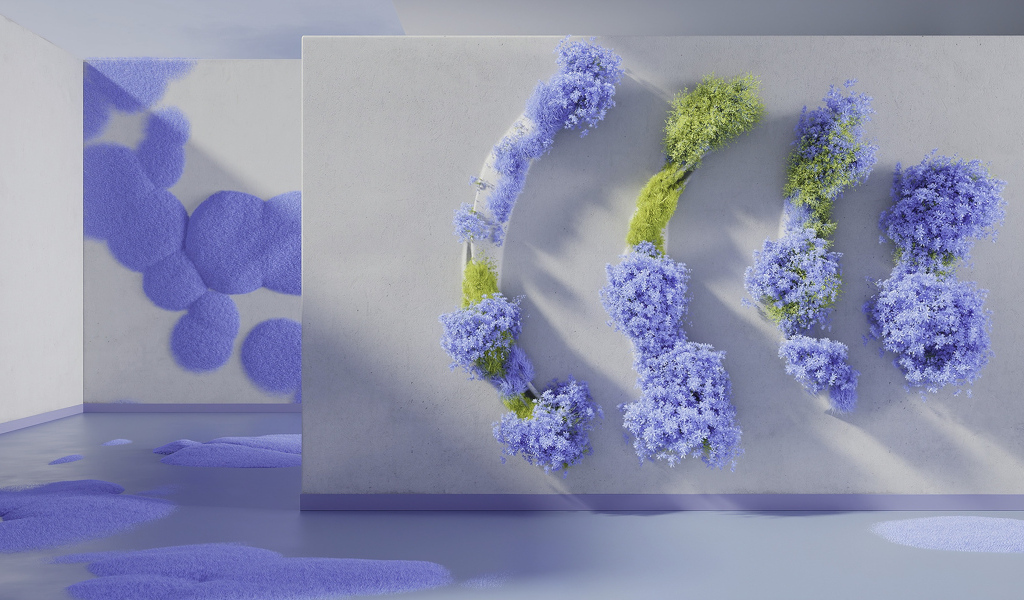 Узоры на стене в серой комнате 3д графика