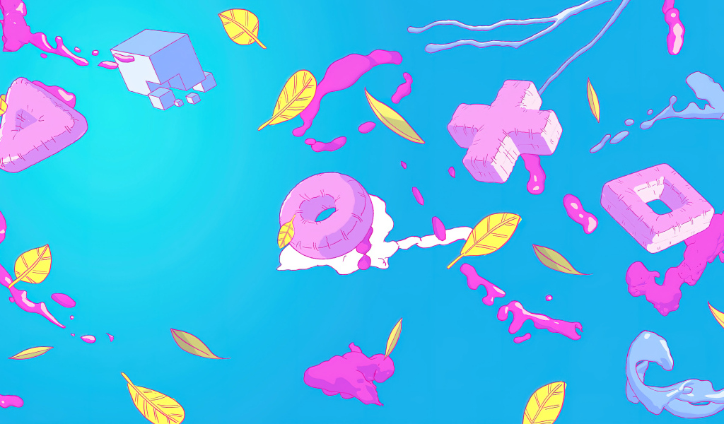 Розовые фигурные значки playstation на голубом фоне