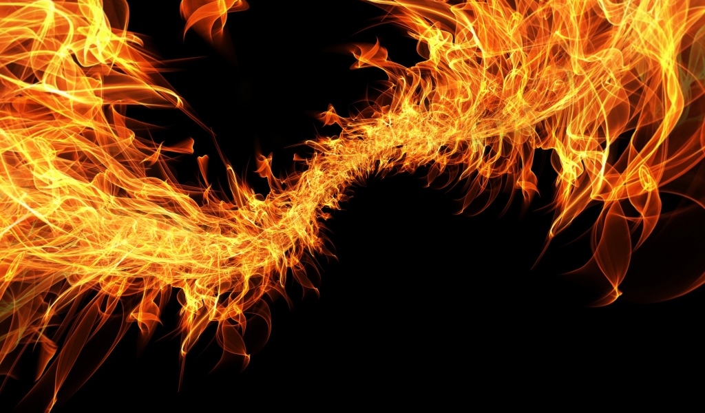 Плеть яркого огня на черном фоне