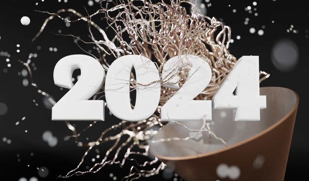 Белые цифры 2024 с конфетти 