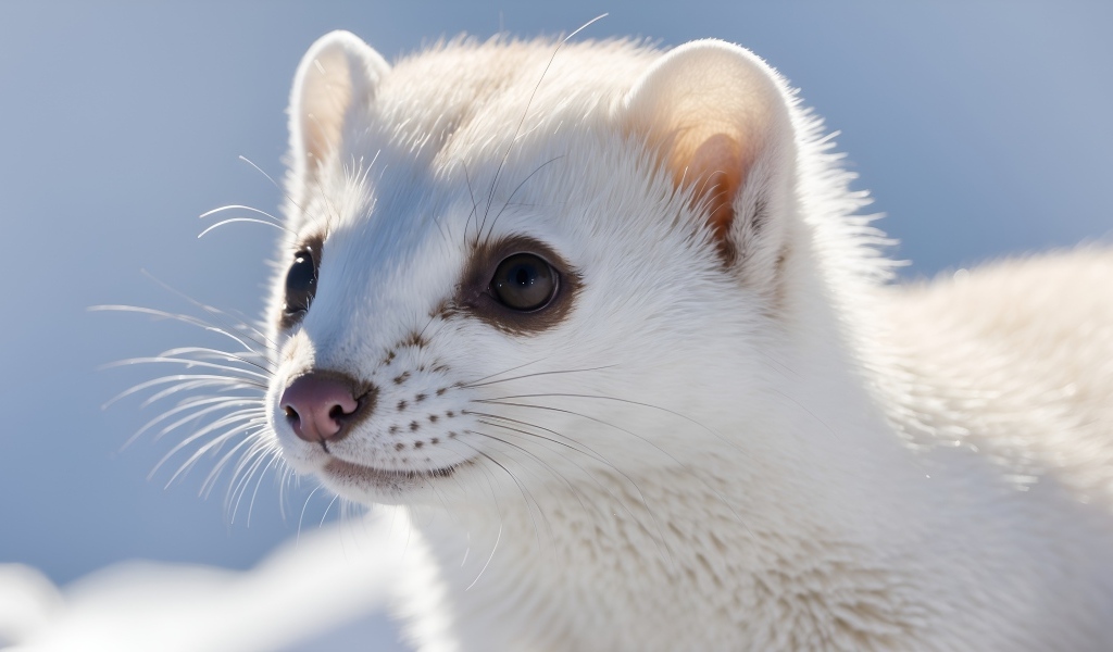 Белая ласка крупным планом