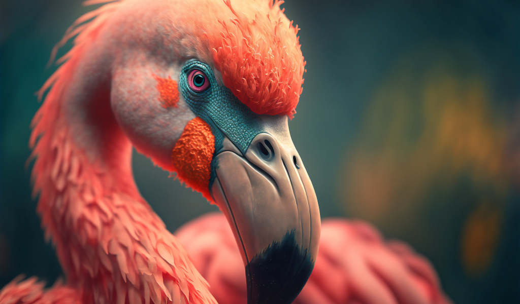 Большой нарисованный розовый фламинго