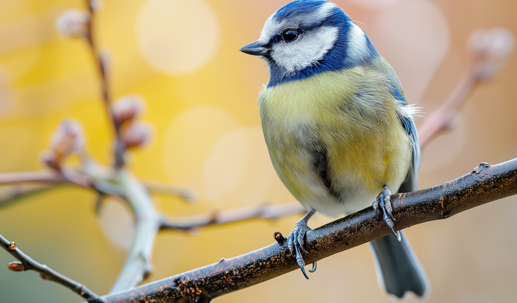 Маленькая синица сидит на ветке