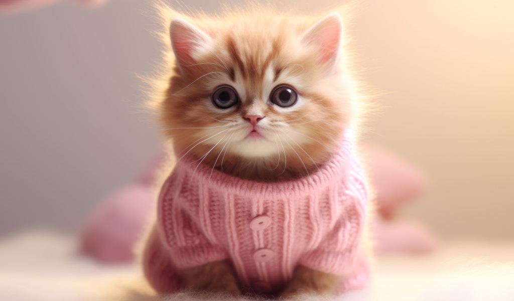 Рыжий котенок в розовом свитере