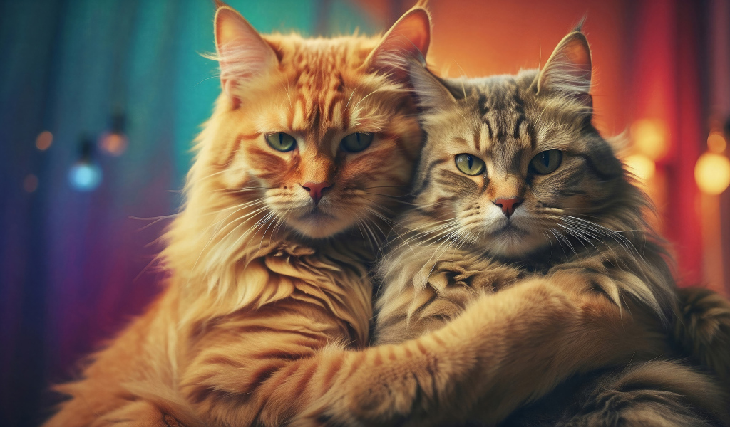 Два кота обнимаются для фото 