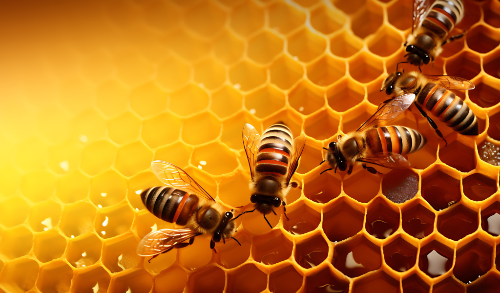 Пчелы сидят на сладких медовых сотах 