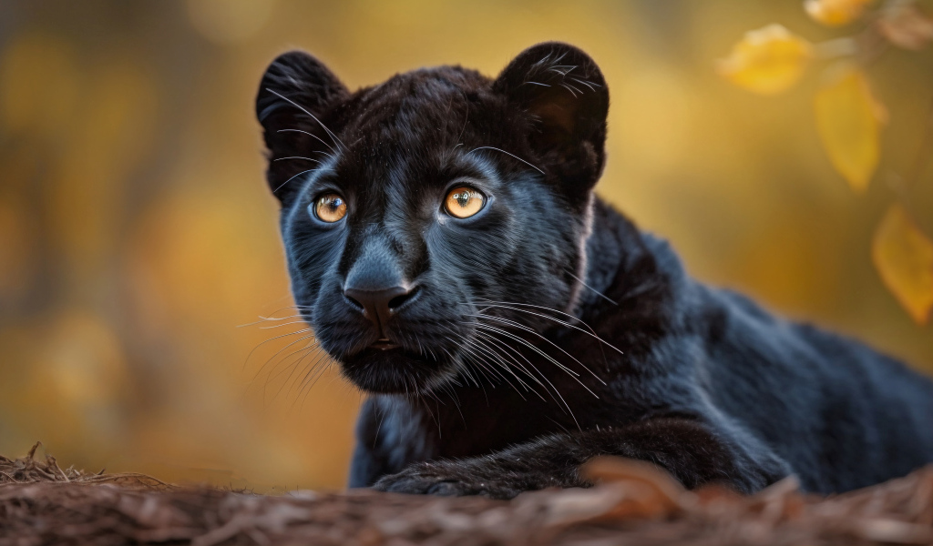 Маленькая черная пантера лежит на земле