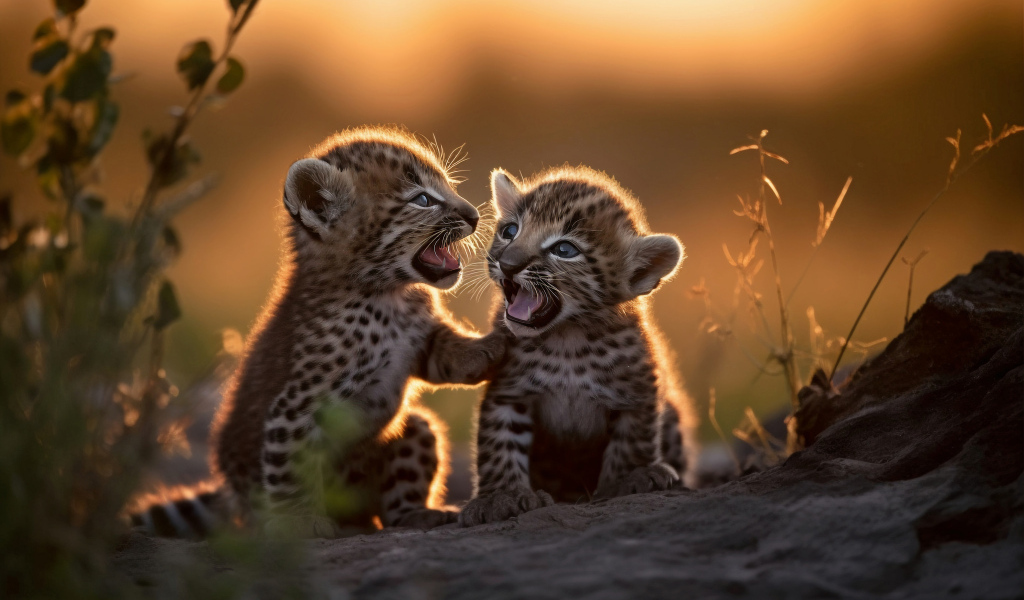 Два маленьких милых детеныша леопарда