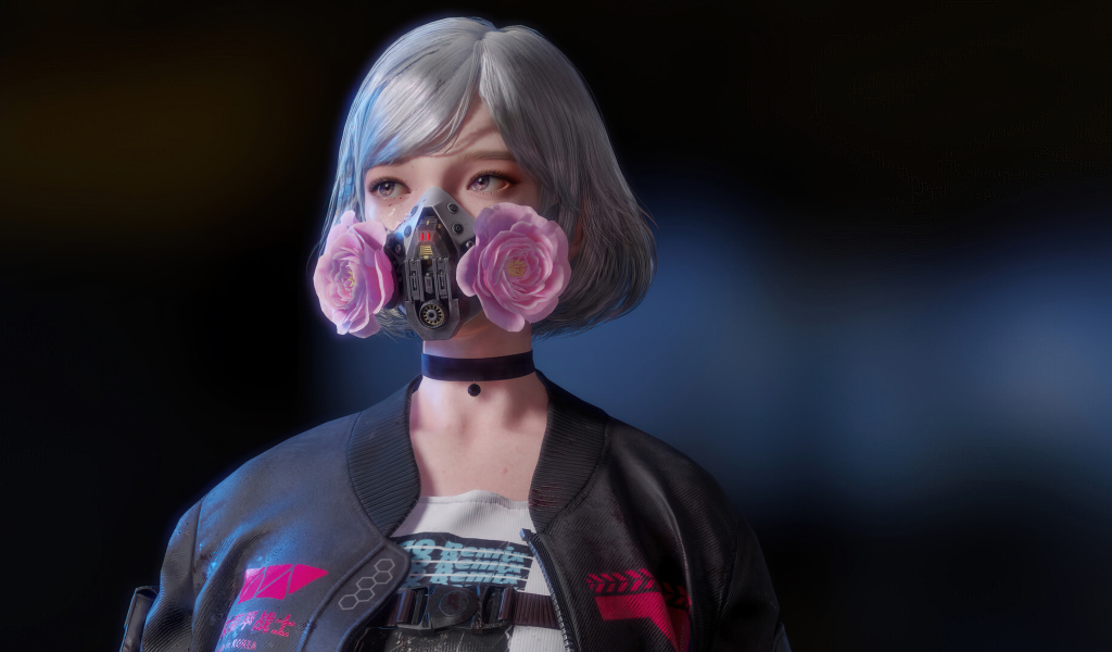 Девушка аниме cyberpunk с маской на лице