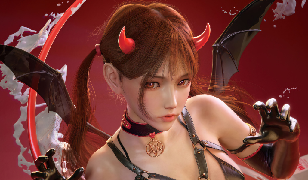 Девушка аниме демон с крыльями