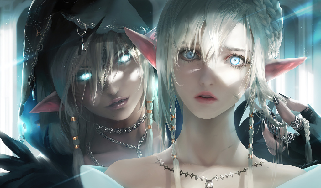 Девушка и парень аниме с светящимися глазами