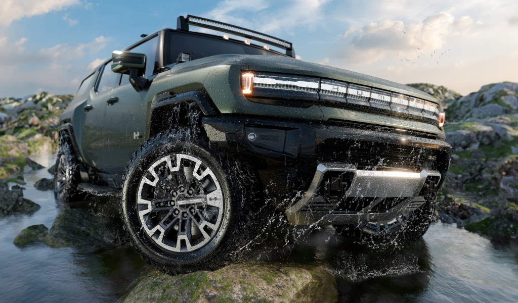 Внедорожник GMC Hummer EV Pickup 2024 года в воде