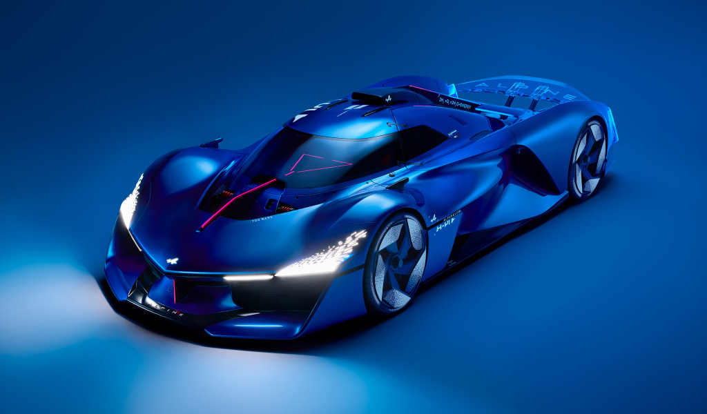 Синий автомобиль Alpine Alpenglow Hy4 2024 года вид спереди