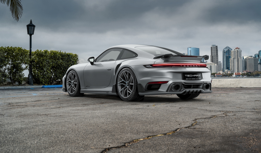 Вид сзади на автомобиль TechArt GTsport 2024 года