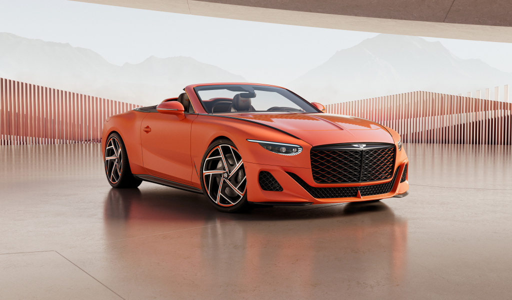 Красный автомобиль Bentley Mulliner Batur Convertible 2024 года