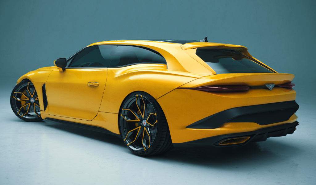 Желтый автомобиль Bentley Mulliner Bacalar вид сзади