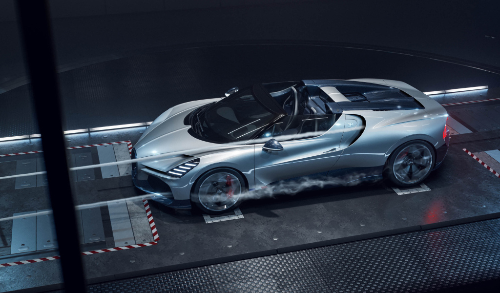 Вид сверху на автомобиль Bugatti W16 Mistral Roadster