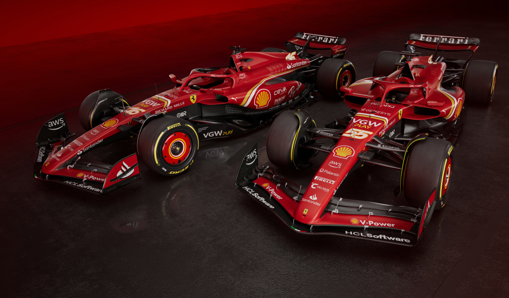 Два гоночных автомобиля  Ferrari SF-24 2024 года