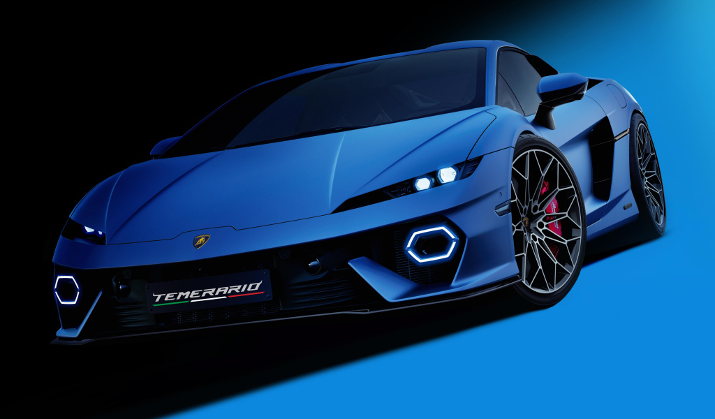 Синий автомобиль  Lamborghini Temerario 2024 года