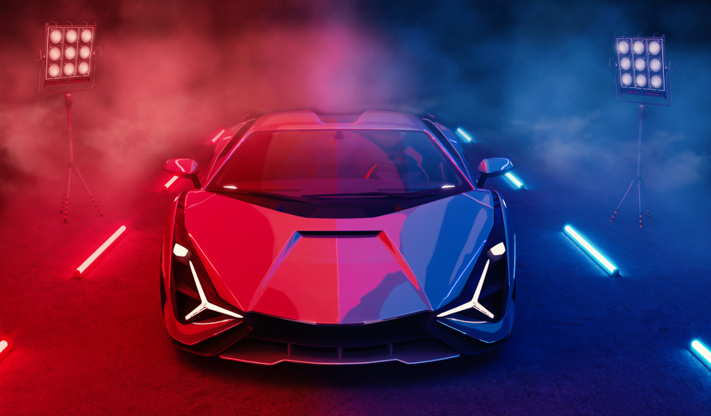 Автомобиль Lamborghini Sián FKP 37 Neon в дыму