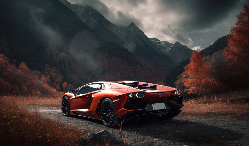 Вид сзади на автомобиль Lamborghini Aventador