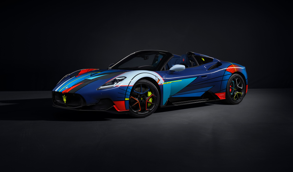 Разноцветный автомобиль Maserati MC20 Cielo Opera DArte 2024 года