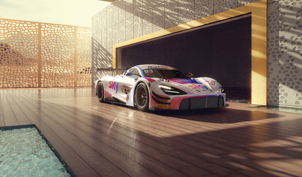 Гоночный автомобиль McLaren 720S GT3 EVO в здании